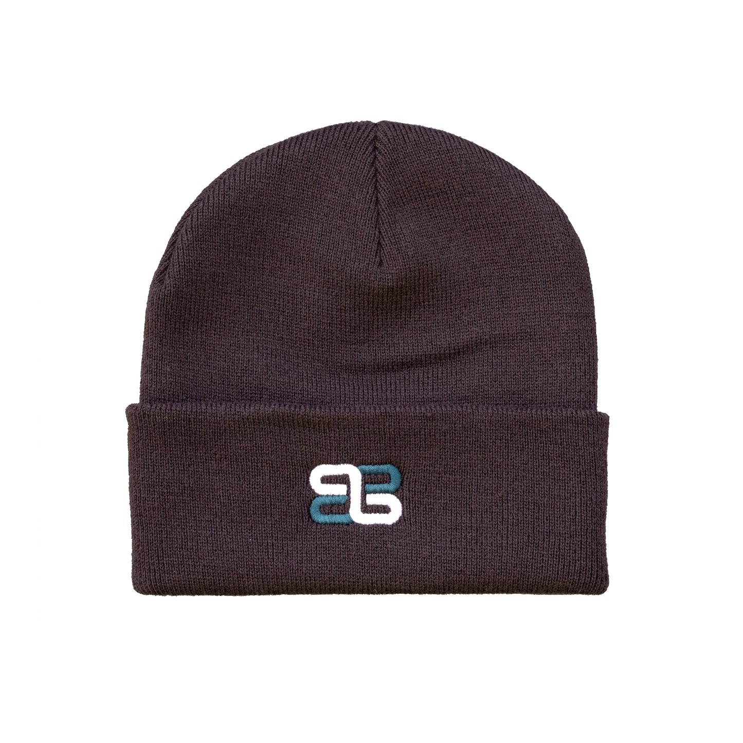 eclectic. plum beanie w/ teal&white logo