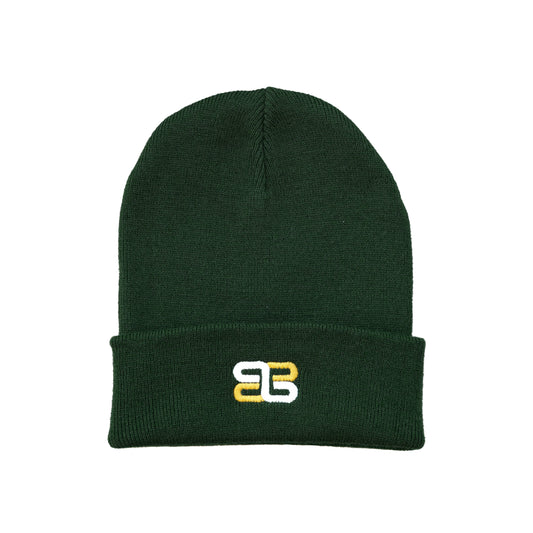 eclectic. green beanie w/ gold&white logo